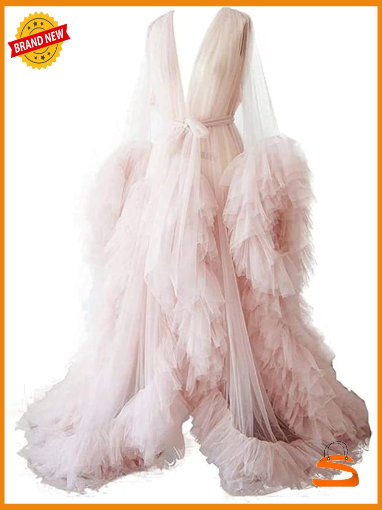 Tulle Robe Long Lingerie Bridal Dressing Gown Puffy Nightgown Photoshoot
